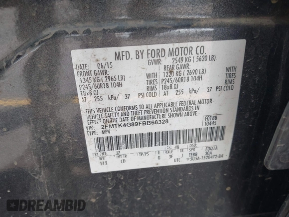 2015 Ford Edge SE with VIN 2FMTK4G89FBB68328, listed as a IAAI auction lot 42559806 with 177,960 mi miles and . Bid and sale history available at DreamBid. Image 9.