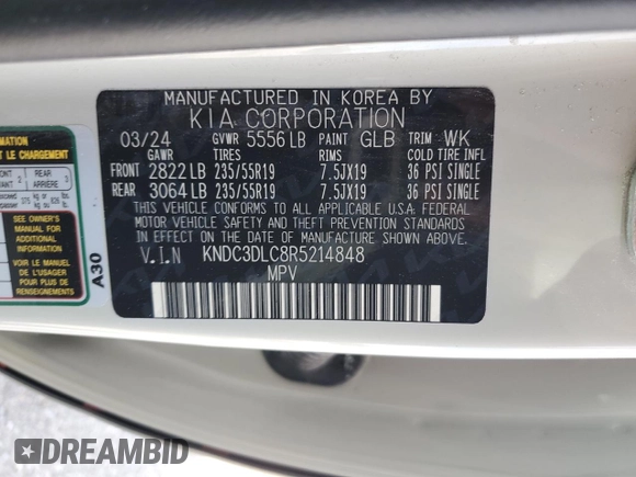 2024 Kia EV6 Wind with VIN KNDC3DLC8R5214848, listed as a Copart auction lot 50757915 with 2,997 mi miles and Salvage Title. Bid and sale history available at carsss.com. Image 13.
