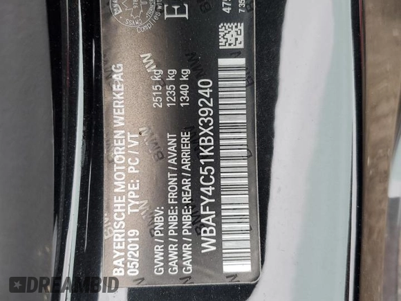 2019 BMW 8 Series M850i xDrive with VIN WBAFY4C51KBX39240, listed as a Copart auction lot 58042555 with 23,014 mi miles and Non repairable. Bid and sale history available at DreamBid. Image 12.