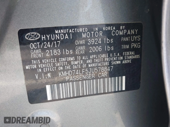 2018 Hyundai Elantra SE z VIN KMHD74LF5JU578847, wystawiony jako IAAI lot #41264708 z przebiegiem Nie podano mil oraz . Historia ofert i sprzedaży dostępna na DreamBid. Obrazek 9.