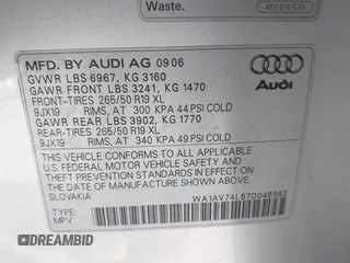 2007 Audi Q7 z VIN WA1AV74L67D046982, wystawiony jako IAAI lot #40306587 z przebiegiem 112 640 mil mil oraz . Historia ofert i sprzedaży dostępna na DreamBid. Obrazek 9.