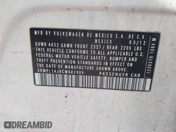 2012 Volkswagen Jetta TDI w/Sunroof & Nav с VIN 3VWPL7AJ6CM682905, выставлен на аукционе IAAI как лот 41714890 с пробегом 131 968 миль миль и . История ставок и продаж доступна на DreamBid. Изображение 9.