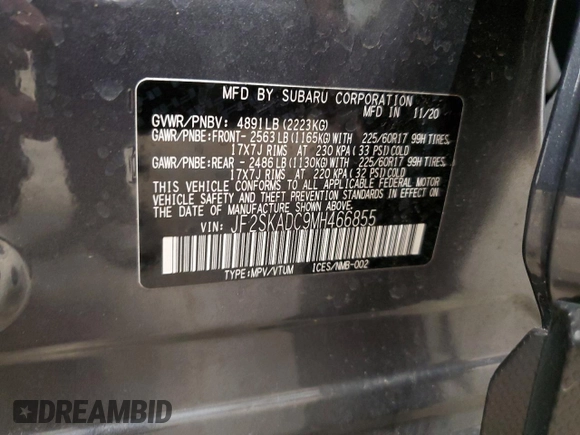 2021 Subaru Forester with VIN JF2SKADC9MH466855, listed as a Copart auction lot 49547435 with 49,501 mi miles and Salvage Title. Bid and sale history available at carsss.com. Image 15.