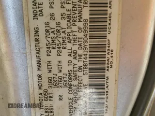 2000 Toyota Tundra SR5 with VIN 5TBBT4419YS049998, listed as a Copart auction lot 48729415 with 427,311 mi miles and Salvage Title. Bid and sale history available at DreamBid. Image 12.