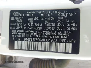 2008 Hyundai Veracruz GLS z VIN KM8NU73C08U034920, wystawiony jako IAAI lot #41880442 z przebiegiem 276 982 mil mil oraz . Historia ofert i sprzedaży dostępna na DreamBid. Obrazek 9.