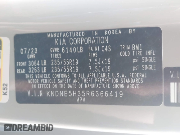 2024 Kia Carnival SX Prestige with VIN KNDNE5H35R6366419, listed as a IAAI auction lot 40725677 with 18,745 mi miles and . Bid and sale history available at DreamBid. Image 9.