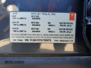 2020 Tesla Model S Long Range с VIN 5YJSA1E23LF366076, выставлен на аукционе Copart как лот 47466095 с пробегом 72 241 миль миль и Списание • Salvage title. История ставок и продаж доступна на DreamBid. Изображение 13.