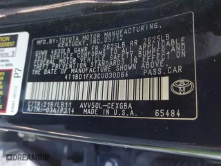 2012 Toyota Camry Hybrid XLE with VIN 4T1BD1FK3CU030064, listed as a IAAI auction lot 41872634 with 373,897 mi miles. Bid and sale history available at carsss.com. Image 9.
