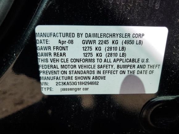 2008 Chrysler 300 Touring with VIN 2C3KA53G18H294662, listed as a Copart auction lot 51600805 with 157,029 mi miles and Salvage title. Bid and sale history available at DreamBid. Image 12.