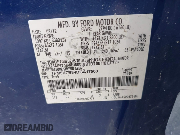 2013 Ford Explorer z VIN 1FM5K7B84DGA17503, wystawiony jako IAAI lot #42617583 z przebiegiem 212 585 mil mil oraz . Historia ofert i sprzedaży dostępna na DreamBid. Obrazek 9.