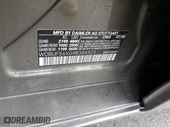 2009 Mercedes-Benz E-Class Luxury 3.5L with VIN WDBUF56X09B384525, listed as a Copart auction lot 48592155 with 93,272 mi miles and Salvage Title. Bid and sale history available at carsss.com. Image 14.