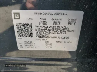 2021 Chevrolet Traverse LT Cloth z VIN 1GNEVGKW8MJ141696, wystawiony jako Copart lot #55600245 z przebiegiem 59 789 mil mil oraz Szkoda całkowita • Salvage title. Historia ofert i sprzedaży dostępna na DreamBid. Obrazek 13.