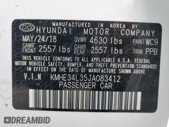 2018 Hyundai Sonata Hybrid Limited with VIN KMHE34L35JA083412, listed as a Copart auction lot 43350195 with 106,217 mi miles and Clean Title. Bid and sale history available at carsss.com. Image 12.