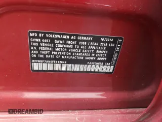 2015 Volkswagen CC R-Line с VIN WVWBP7AN0FE812644, выставлен на аукционе Copart как лот 53943804 с пробегом Не указан миль и Списание • Salvage title. История ставок и продаж доступна на DreamBid. Изображение 12.
