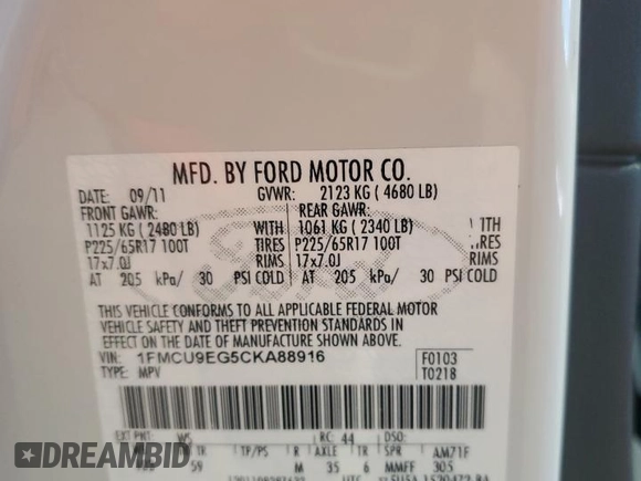 2012 Ford Escape Limited with VIN 1FMCU9EG5CKA88916, listed as a Copart auction lot 50517535 with 145,418 mi miles and Salvage Title. Bid and sale history available at DreamBid. Image 13.