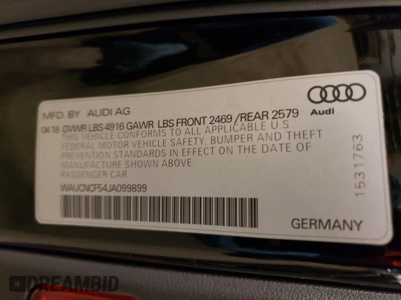 2018 Audi A5 Sportback Prestige with VIN WAUCNCF54JA099899, listed as a Copart auction lot 39530573 with 124,077 mi miles. Bid and sale history available at carsss.com. Image 13.