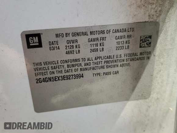 2014 Buick Regal Premium I with VIN 2G4GN5EX3E9273994, listed as a Copart auction lot 53963975 with 130,723 mi miles and Clean Title. Bid and sale history available at carsss.com. Image 12.