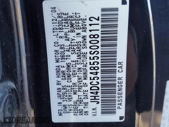 2005 Acura RSX z VIN JH4DC54855S008112, wystawiony jako Copart lot #45903385 z przebiegiem 241 427 mil mil oraz Czysty tytuł • Clean title. Historia ofert i sprzedaży dostępna na DreamBid. Obrazek 12.