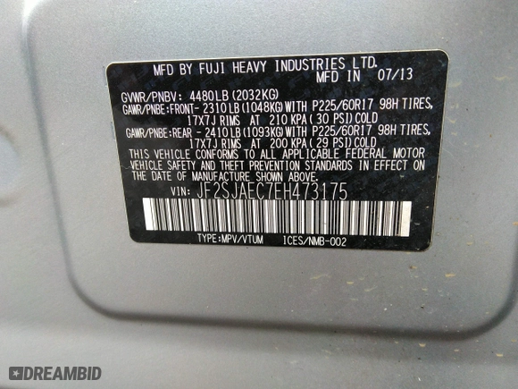 2014 Subaru Forester 2.5i Premium with VIN JF2SJAEC7EH473175, listed as a IAAI auction lot 36307438 with 99,903 mi miles. Bid and sale history available at carsss.com. Image 9.