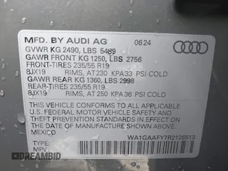 2024 Audi Q5 S line Premium z VIN WA1GAAFY7R2126513, wystawiony jako IAAI lot #41083660 z przebiegiem 927 mil mil oraz . Historia ofert i sprzedaży dostępna na DreamBid. Obrazek 9.