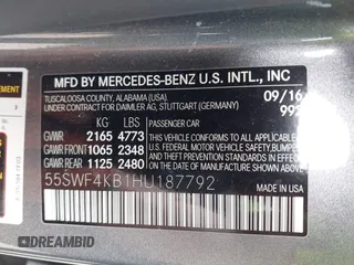 2017 Mercedes-Benz C 300 with VIN 55SWF4KB1HU187792, listed as a IAAI auction lot 42399361 with 78,602 mi miles and . Bid and sale history available at DreamBid. Image 9.
