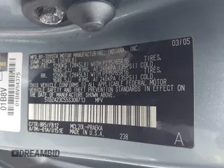 2005 Toyota Sienna CE with VIN 5TDZA23C55S308713, listed as a IAAI auction lot 42434718 with 225,254 mi miles and . Bid and sale history available at DreamBid. Image 9.