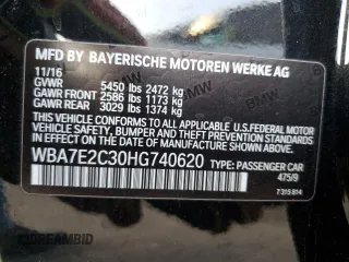 2017 BMW 7 Series 740i with VIN WBA7E2C30HG740620, listed as a Copart auction lot 85750464 with 116,850 mi miles and Salvage Title. Bid and sale history available at carsss.com. Image 12.