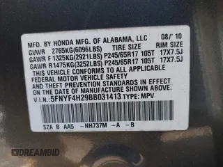 2011 Honda Pilot LX with VIN 5FNYF4H29BB031413, listed as a IAAI auction lot 42141970 with Not Provided miles and . Bid and sale history available at DreamBid. Image 9.