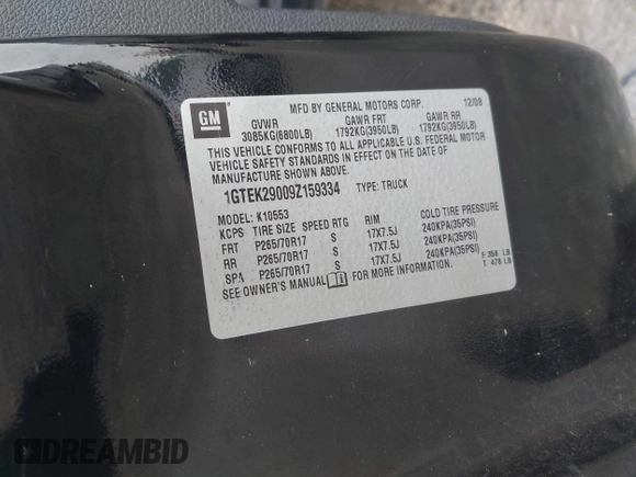 2009 GMC Sierra 1500 SLE с VIN 1GTEK29009Z159334, выставлен на аукционе IAAI как лот 42258951 с пробегом 129 811 миль миль и . История ставок и продаж доступна на DreamBid. Изображение 9.