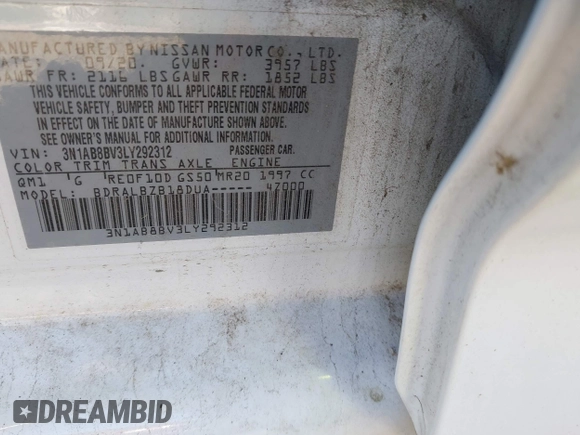 2020 Nissan Sentra S z VIN 3N1AB8BV3LY292312, wystawiony jako IAAI lot #42045807 z przebiegiem 115 000 mil mil oraz . Historia ofert i sprzedaży dostępna na DreamBid. Obrazek 9.