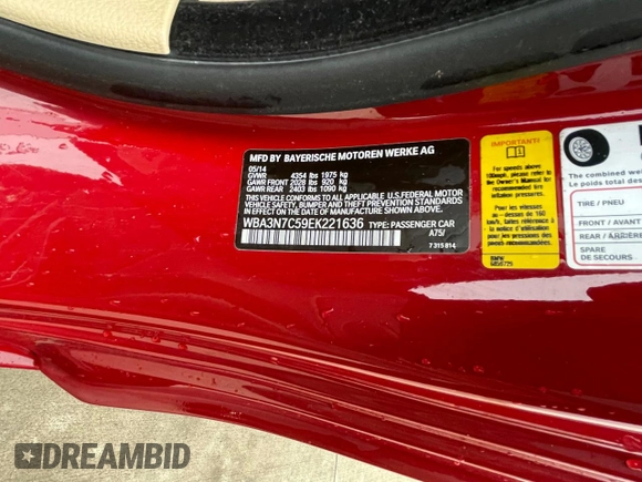 2014 BMW 4 Series 428i with VIN WBA3N7C59EK221636, listed as a Copart auction lot 57474395 with 65,639 mi miles and Clean title. Bid and sale history available at DreamBid. Image 10.