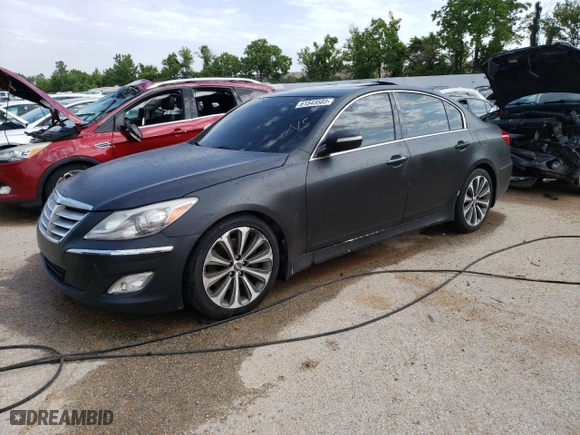 2014 Hyundai Genesis 5.0L R-Spec with VIN KMHGC4DH1EU265213, listed as a Copart auction lot 61543503 with 76,661 mi miles and Salvage Title. Bid and sale history available at carsss.com. Image 1.