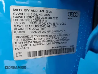 2022 Audi Q3 S line Premium Plus with VIN WA1EECF37N1127463, listed as a Copart auction lot 65860472 with 94 mi miles. Bid and sale history available at carsss.com. Image 10.