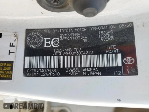 2021 Toyota Prius LE with VIN JTDL9MFU0M3024212, listed as a Copart auction lot 60416555 with 275,700 mi miles and Salvage title. Bid and sale history available at DreamBid. Image 12.