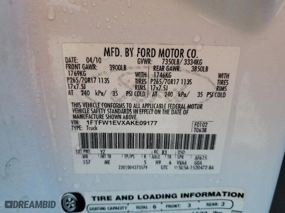 2010 Ford F-150 XL with VIN 1FTFW1EVXAKE09177, listed as a Copart auction lot 52142525 with 113,336 mi miles and Salvage Title. Bid and sale history available at carsss.com. Image 14.