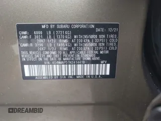 2022 Subaru Ascent Limited с VIN 4S4WMAPD1N3414418, выставлен на аукционе IAAI как лот 42237761 с пробегом 77 662 миль миль и . История ставок и продаж доступна на DreamBid. Изображение 9.