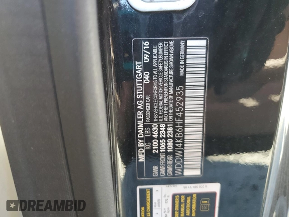 2017 Mercedes-Benz C 300 with VIN WDDWJ4KB6HF452935, listed as a Copart auction lot 46582135 with Not Provided miles and Salvage Title. Bid and sale history available at DreamBid. Image 12.