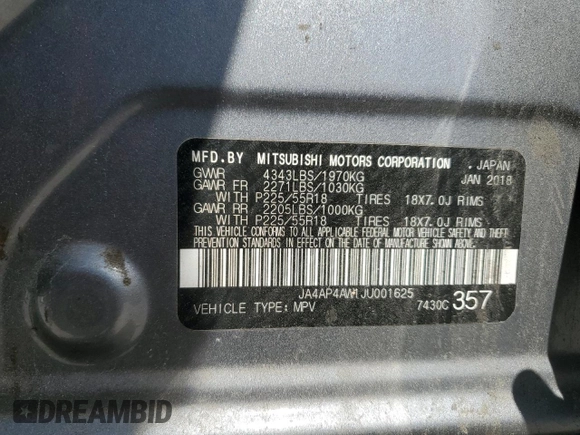 2018 Mitsubishi Outlander SEL z VIN JA4AP4AW1JU001625, wystawiony jako Copart lot #53531915 z przebiegiem 227 043 mil mil oraz Szkoda całkowita • Salvage title. Historia ofert i sprzedaży dostępna na DreamBid. Obrazek 13.