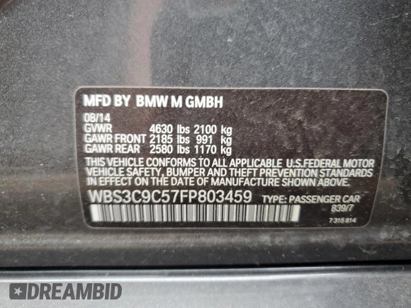 2015 BMW M3 z VIN WBS3C9C57FP803459, wystawiony jako Copart lot #78265344 z przebiegiem 32 535 mil mil oraz Szkoda całkowita • Salvage title. Historia ofert i sprzedaży dostępna na DreamBid. Obrazek 12.