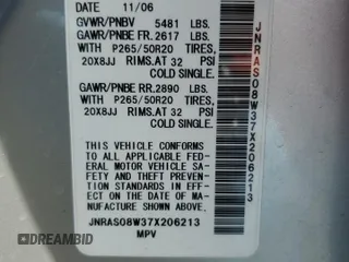 2007 Infiniti FX35 with VIN JNRAS08W37X206213, listed as a Copart auction lot 80970684 with 60,942 mi miles and Salvage Title. Bid and sale history available at carsss.com. Image 16.