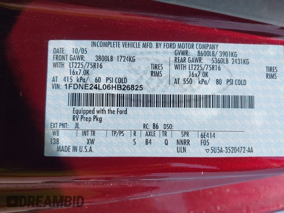2006 Ford Econoline Cargo с VIN 1FDNE24L06HB26825, выставлен на аукционе IAAI как лот 42379170 с пробегом 88 805 миль миль и . История ставок и продаж доступна на DreamBid. Изображение 9.