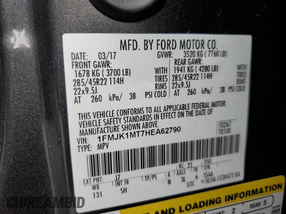 2017 Ford Expedition EL Platinum with VIN 1FMJK1MT7HEA62790, listed as a Copart auction lot 44686164 with 147,796 mi miles and Salvage Title. Bid and sale history available at carsss.com. Image 16.
