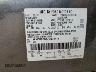 2018 Ford Explorer XLT with VIN 1FM5K8D81JGB31179, listed as a Copart auction lot 44733125 with 123,541 mi miles and Salvage Title. Bid and sale history available at carsss.com. Image 15.