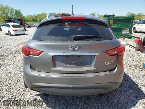 2014 Infiniti QX70 with VIN JN8CS1MU1EM451534, listed as a Copart auction lot 52677335 with 118,862 mi miles and Salvage Title. Bid and sale history available at DreamBid. Image 6.