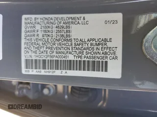 2023 Honda Accord Sport с VIN 1HGCY2F56PA000451, выставлен на аукционе Copart как лот 51900885 с пробегом 28 870 миль миль и Списание • Salvage title. История ставок и продаж доступна на DreamBid. Изображение 13.