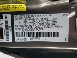 2013 Toyota Tundra 4WD Truck with VIN 5TFDW5F13DX304708, listed as a Copart auction lot 46296675 with 191,540 mi miles and Salvage Title. Bid and sale history available at carsss.com. Image 12.