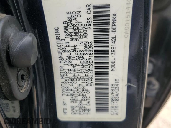 2013 Toyota Corolla L with VIN 5YFBU4EE2DP169263, listed as a Copart auction lot 52498005 with 151,719 mi miles and Salvage Title. Bid and sale history available at carsss.com. Image 14.