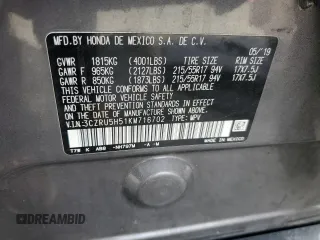 2019 Honda HR-V EX with VIN 3CZRU5H51KM716702, listed as a Copart auction lot 48826695 with 38,332 mi miles and Salvage Title. Bid and sale history available at carsss.com. Image 16.