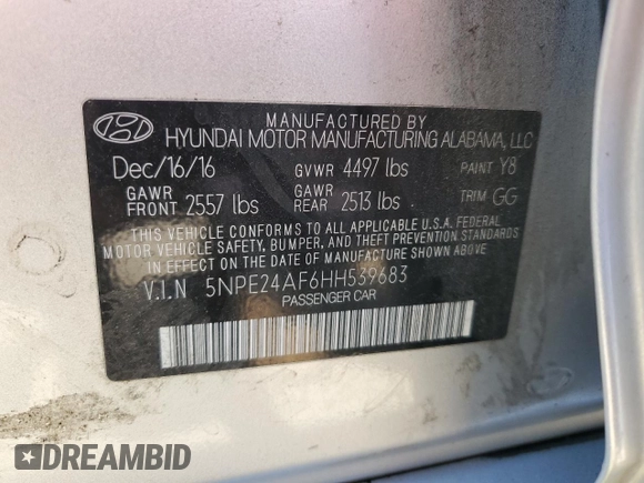 2017 Hyundai Sonata 2.4L z VIN 5NPE24AF6HH539683, wystawiony jako Copart lot #58068535 z przebiegiem 46 585 mil mil oraz Czysty tytuł • Clean title. Historia ofert i sprzedaży dostępna na DreamBid. Obrazek 12.