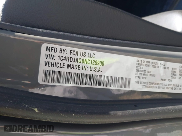 2022 Dodge Durango SXT with VIN 1C4RDJAG6NC129900, listed as a IAAI auction lot 42011019 with 47,484 mi miles and . Bid and sale history available at DreamBid. Image 9.